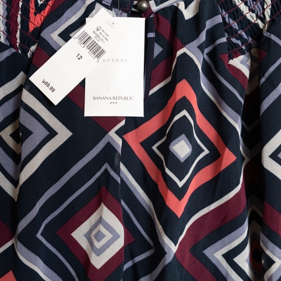 Banana Republic NWT Artsy Sheer Lined Geometric Print Flowy belted Dress sz 12 - Picture 3 of 9